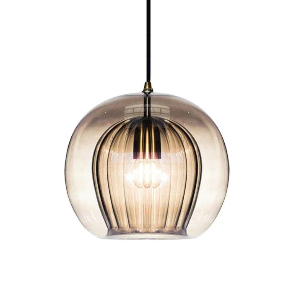 Lumina Mini Round Glass Pendant Light With Brass Fitting For Kitchen Dining Area