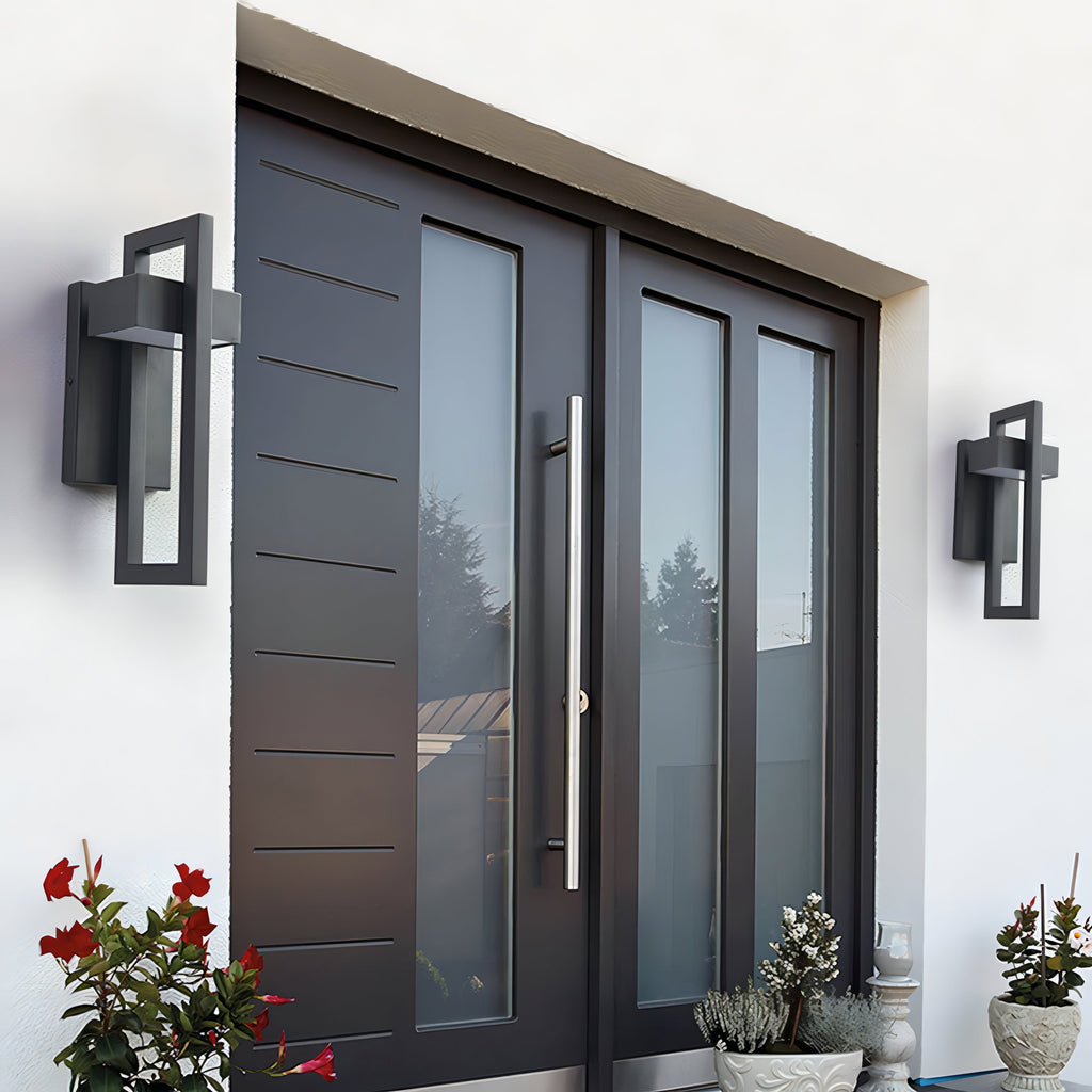 Modern Black Steel Outdoor Wall Lamp Architectural Porch Light