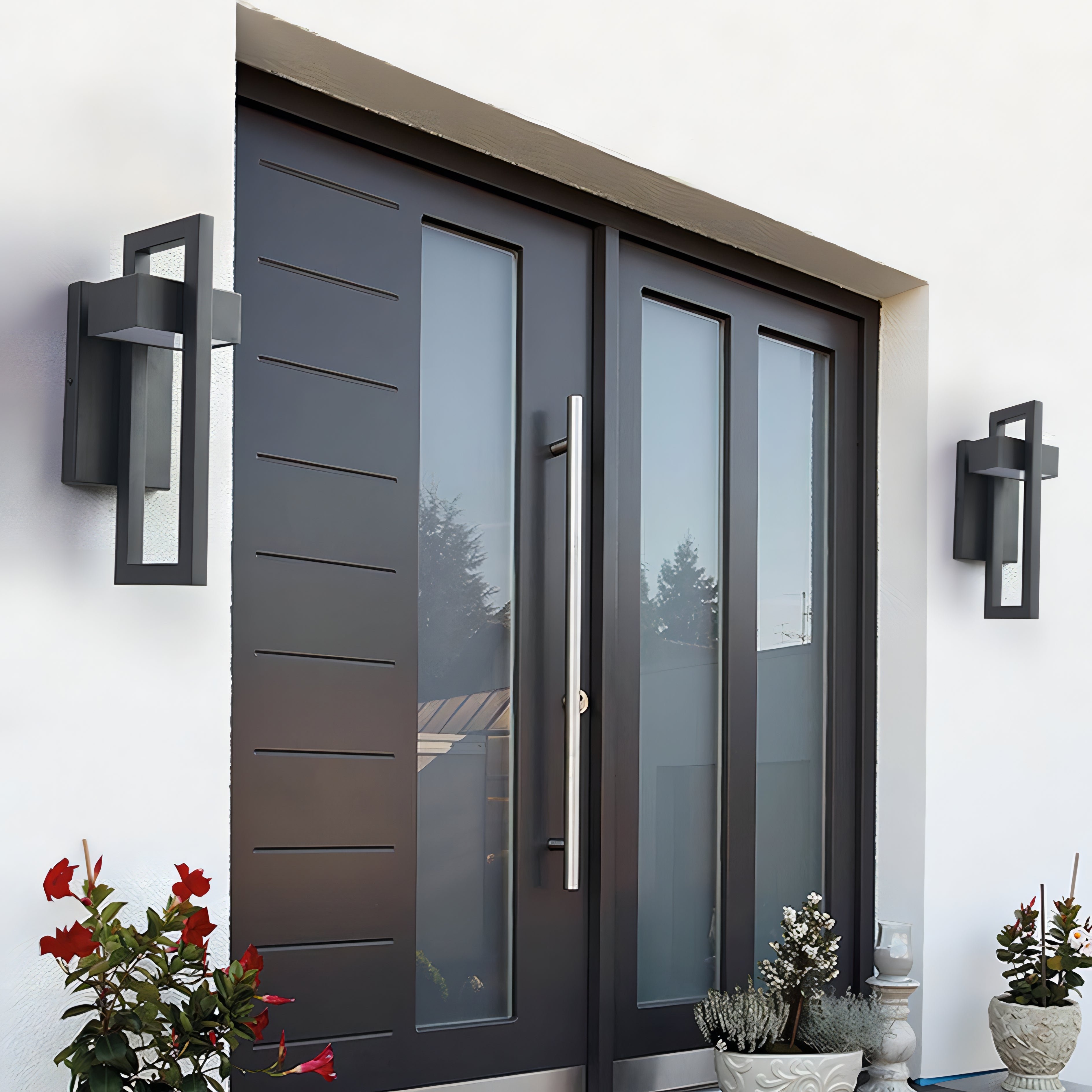 Modern Black Steel Outdoor Wall Lamp Architectural Porch Light