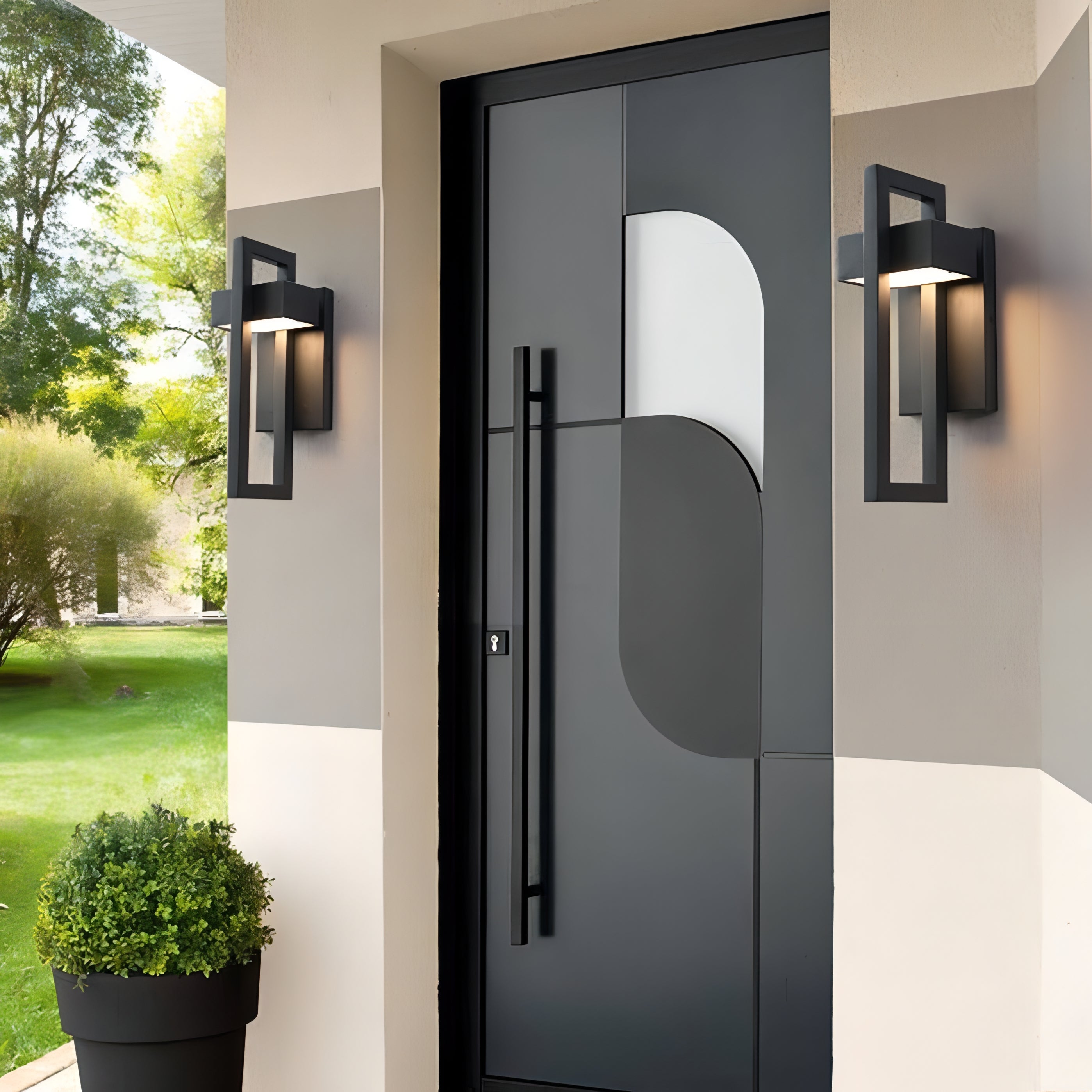 Modern Black Steel Outdoor Wall Lamp Architectural Porch Light