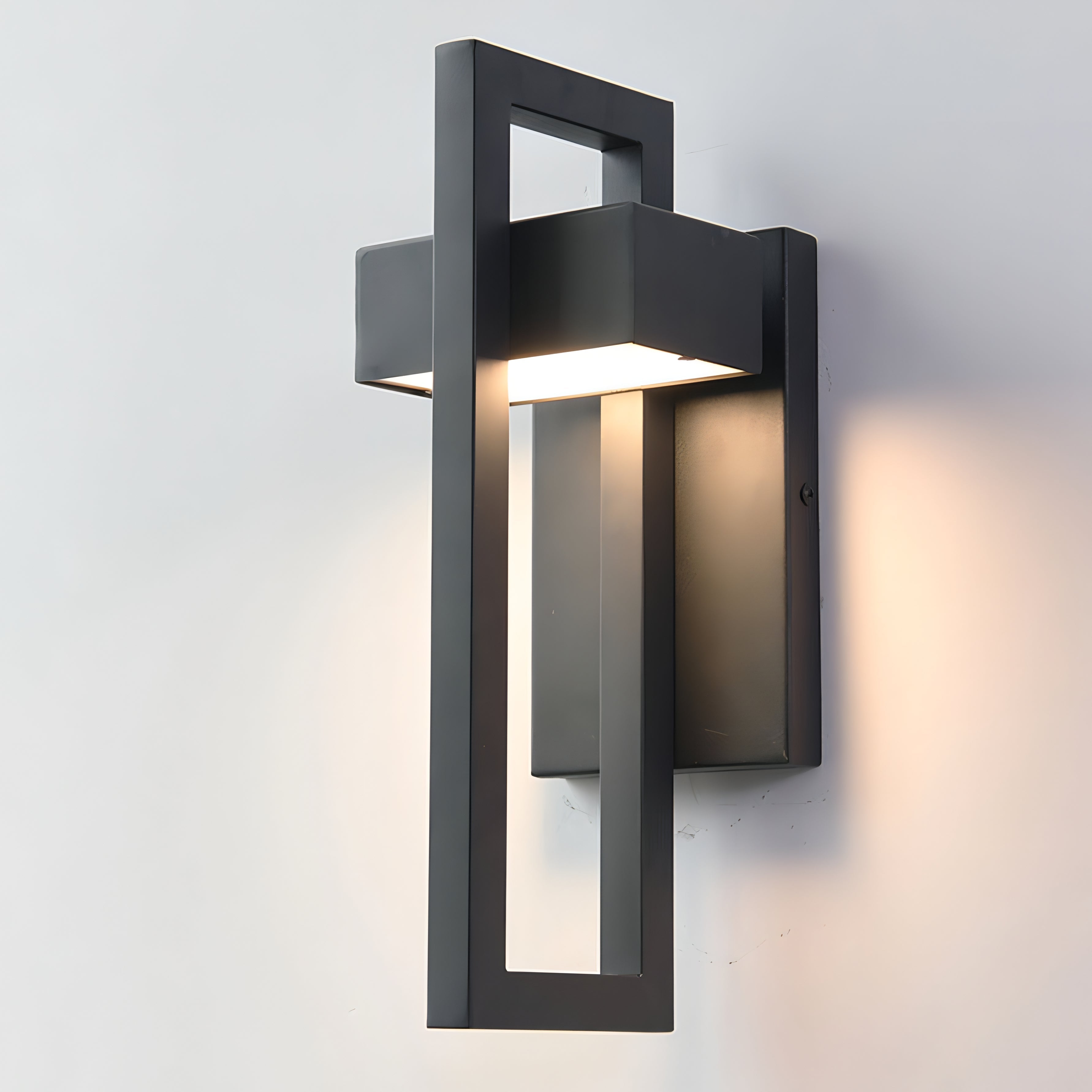 Modern Black Steel Outdoor Wall Lamp Architectural Porch Light