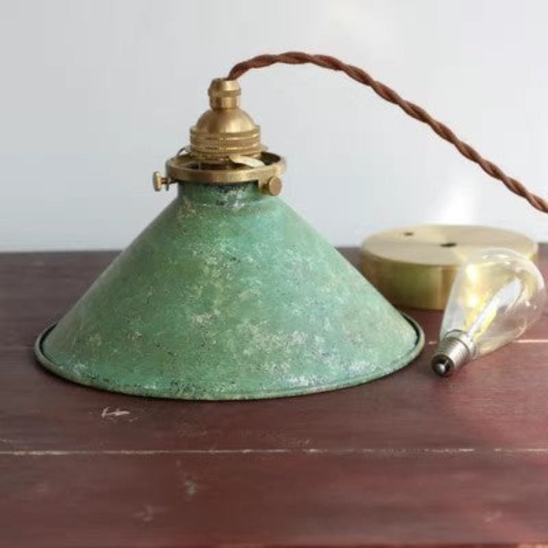 Vintage Rustic Industrial Hanging Pendant Light With Metal Cone Shade