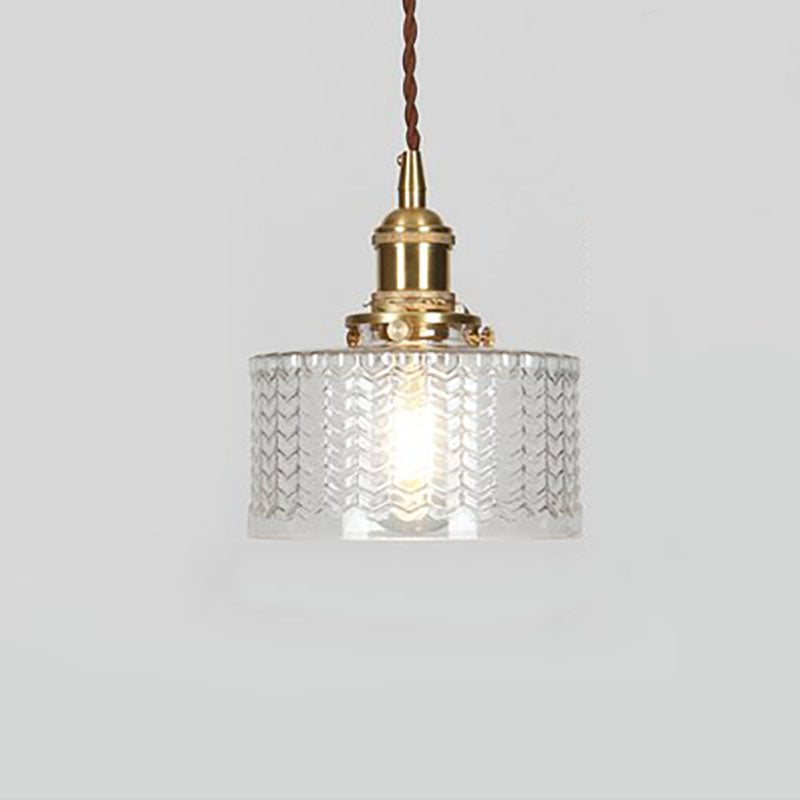 Round Brass Textured Glass Ceiling Pendant Light With Copper Socket