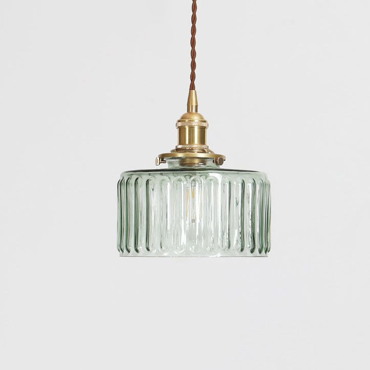 Round Brass Textured Glass Ceiling Pendant Light With Copper Socket