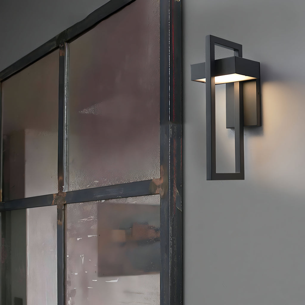 Modern Black Steel Outdoor Wall Lamp Architectural Porch Light