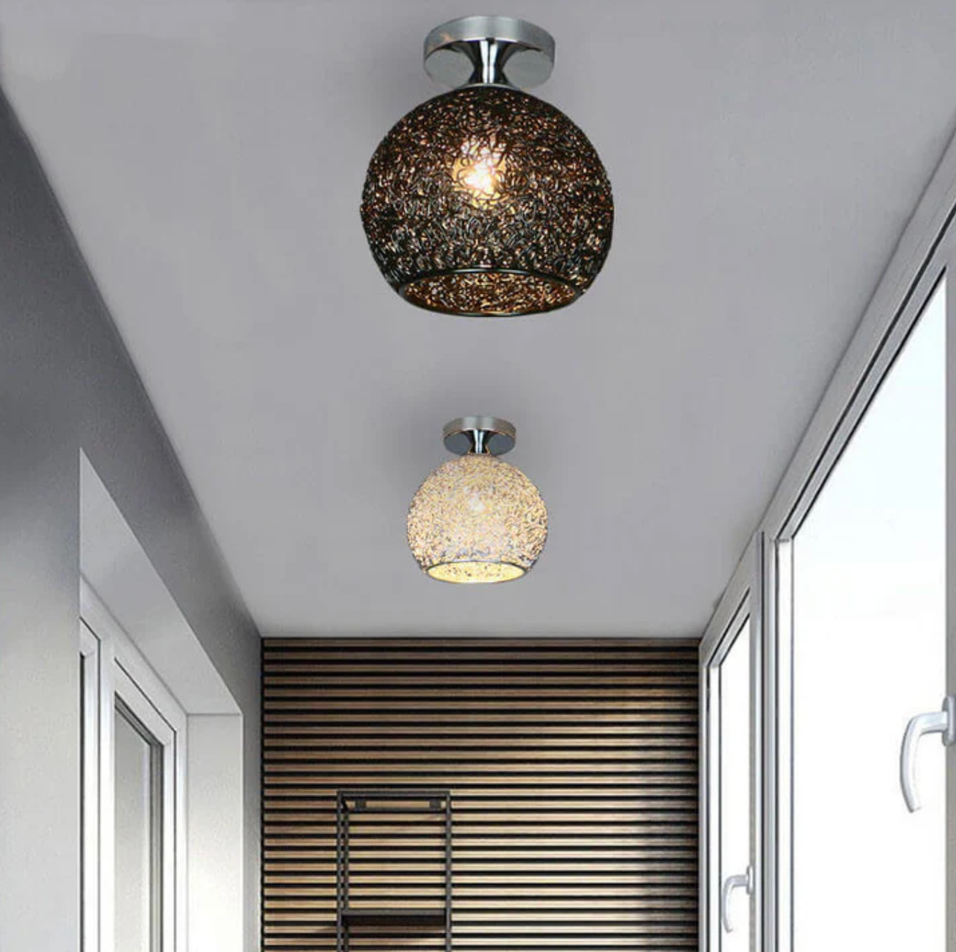 Modern Metal Globe Flush Mount Ceiling Light With Woven Open Shade Design