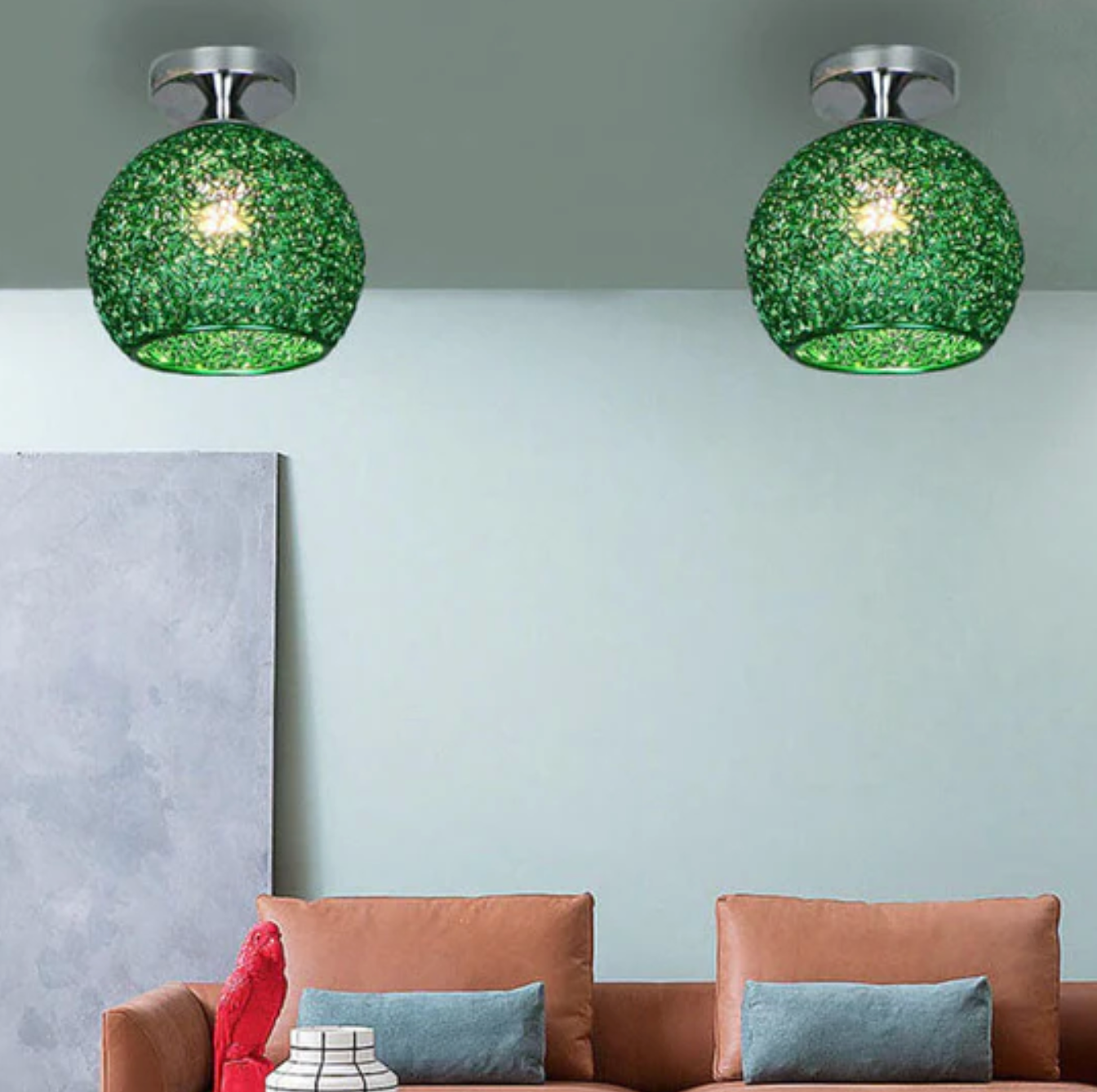 Modern Metal Globe Flush Mount Ceiling Light With Woven Open Shade Design