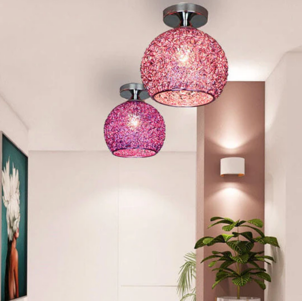 Modern Metal Globe Flush Mount Ceiling Light With Woven Open Shade Design