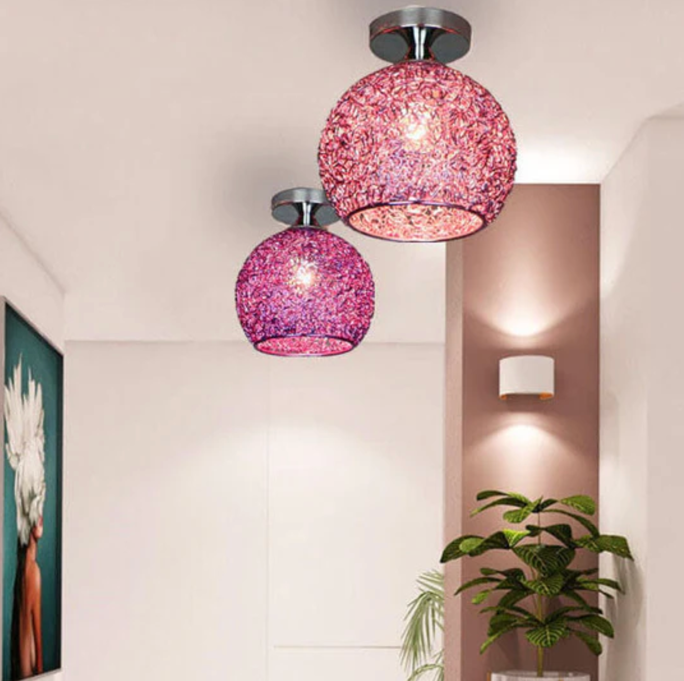 Modern Metal Globe Flush Mount Ceiling Light With Woven Open Shade Design