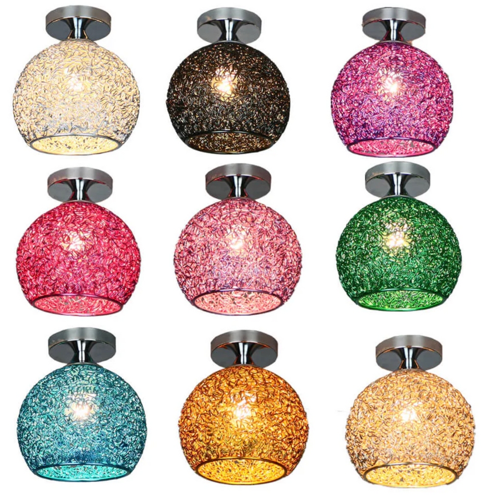 Modern Metal Globe Flush Mount Ceiling Light With Woven Open Shade Design