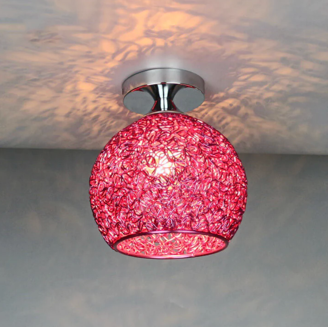 Modern Metal Globe Flush Mount Ceiling Light With Woven Open Shade Design