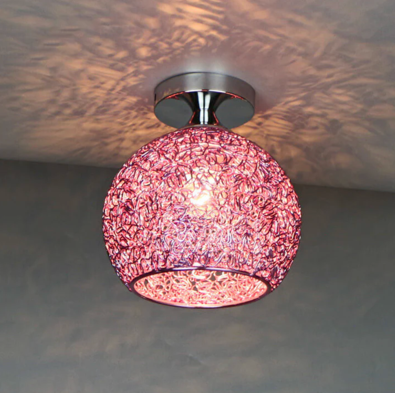 Modern Metal Globe Flush Mount Ceiling Light With Woven Open Shade Design