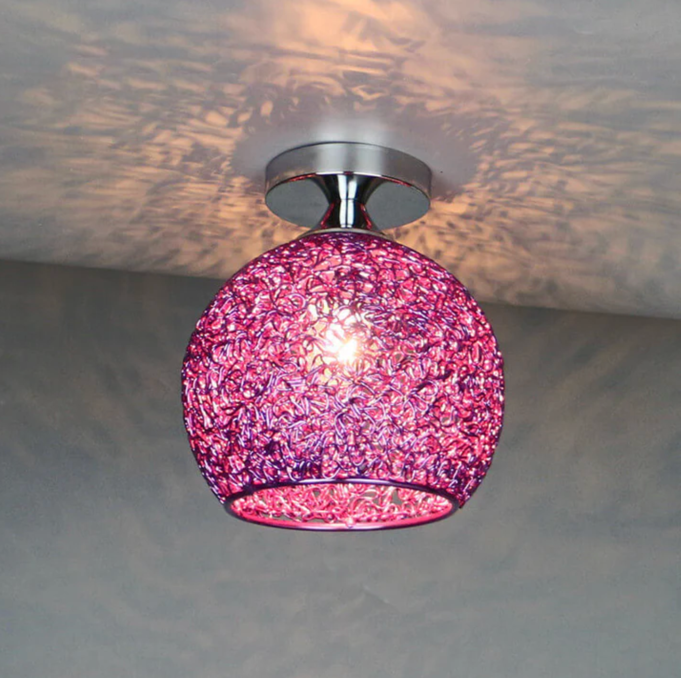 Modern Metal Globe Flush Mount Ceiling Light With Woven Open Shade Design