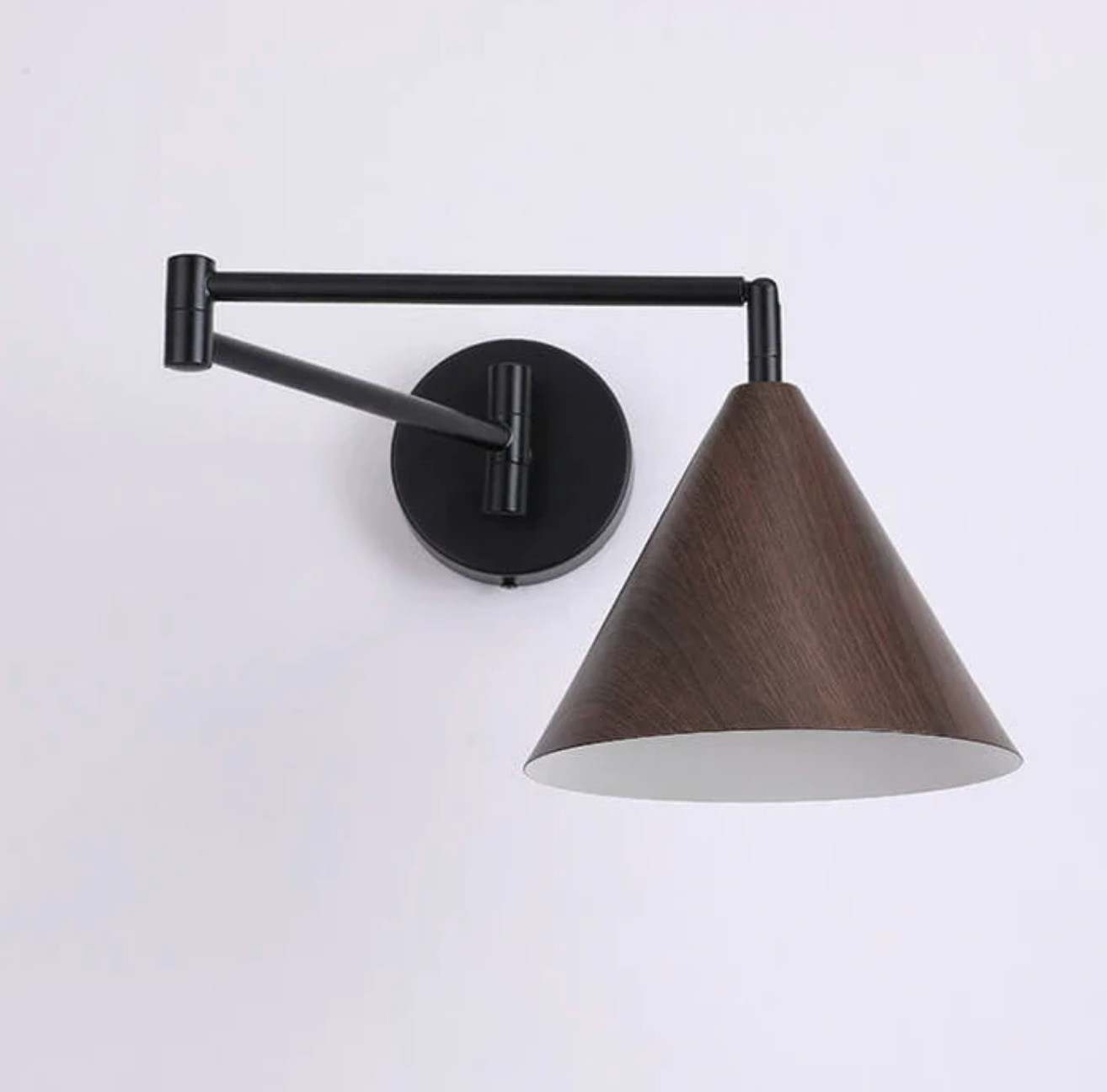 Modern Minimalist Wooden Wall Lamp With Black Metal Arm And Shade