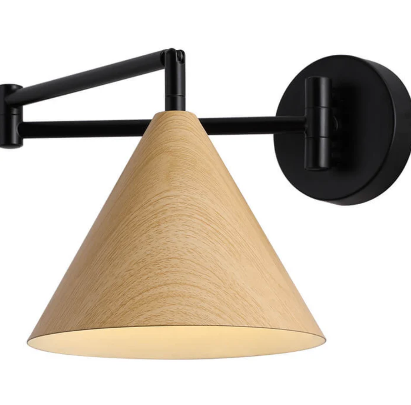Modern Minimalist Wooden Wall Lamp With Black Metal Arm And Shade