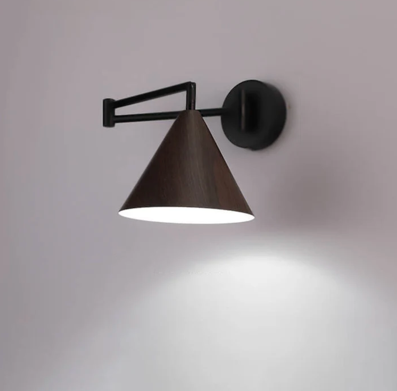 Modern Minimalist Wooden Wall Lamp With Black Metal Arm And Shade