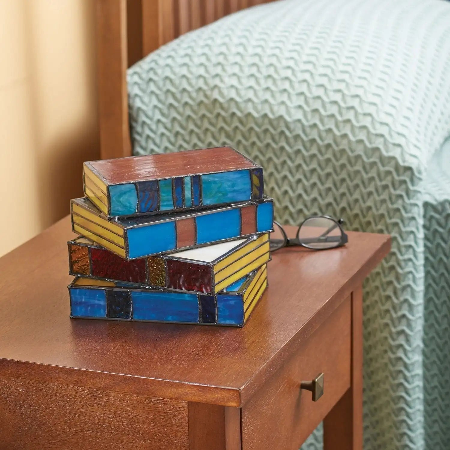 Modern Decorative Stained Glass Look Book Stack Table Lamp For Home