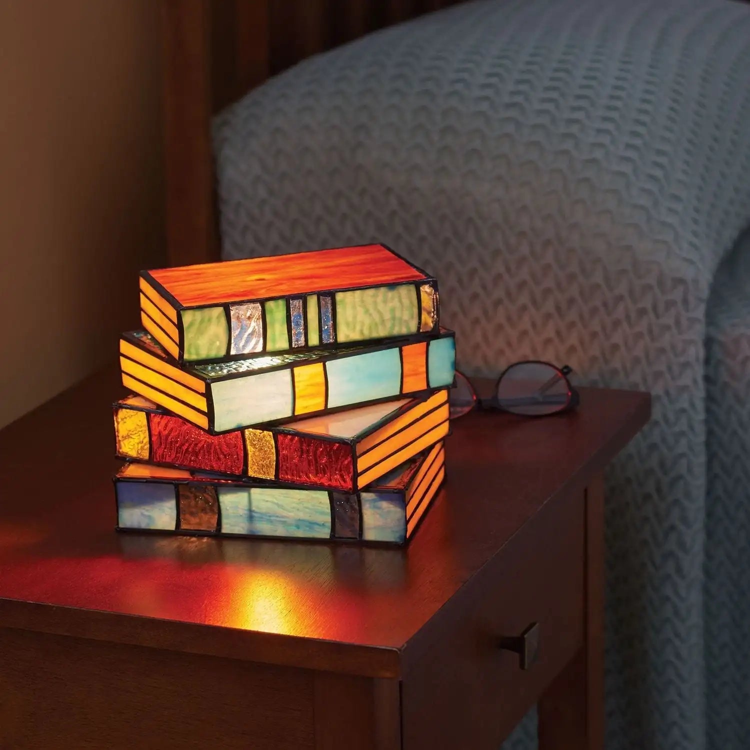 Modern Decorative Stained Glass Look Book Stack Table Lamp For Home