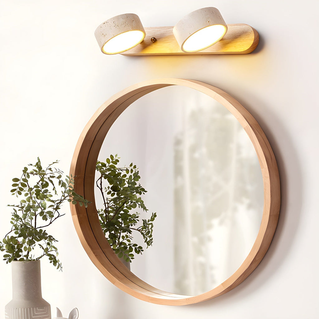 Modern Travertine Stone And Solid Wood Duo Wall Sconce Fixture