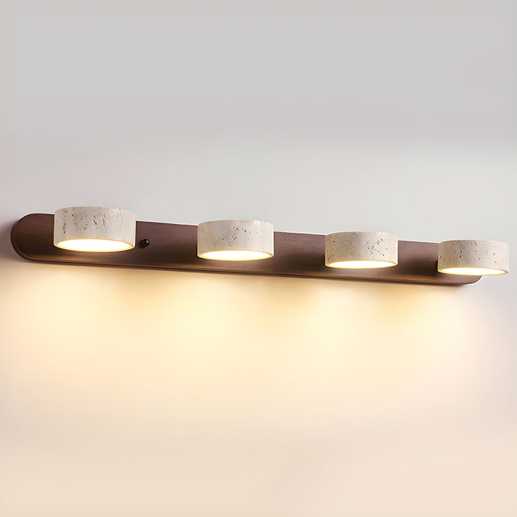 Modern Travertine Stone And Solid Wood Duo Wall Sconce Fixture