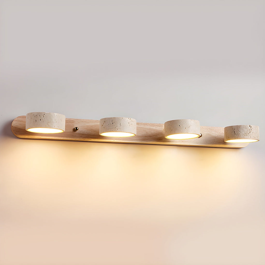 Modern Travertine Stone And Solid Wood Duo Wall Sconce Fixture