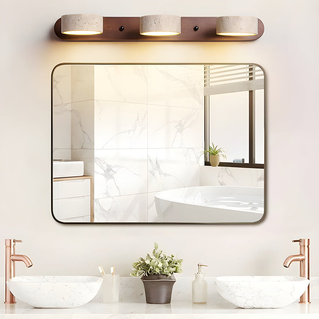Modern Travertine Stone And Solid Wood Duo Wall Sconce Fixture