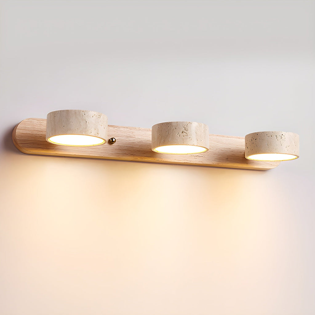 Modern Travertine Stone And Solid Wood Duo Wall Sconce Fixture