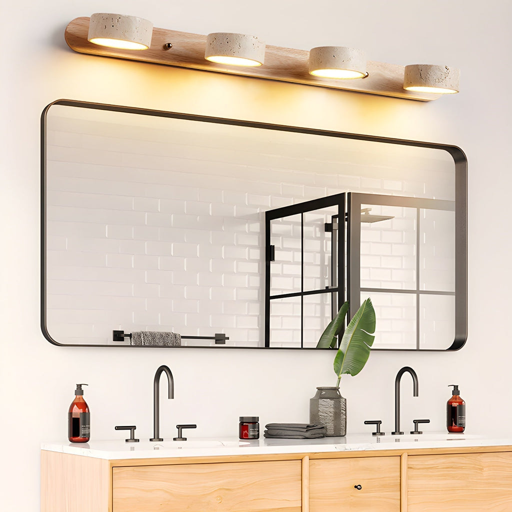 Modern Travertine Stone And Solid Wood Duo Wall Sconce Fixture