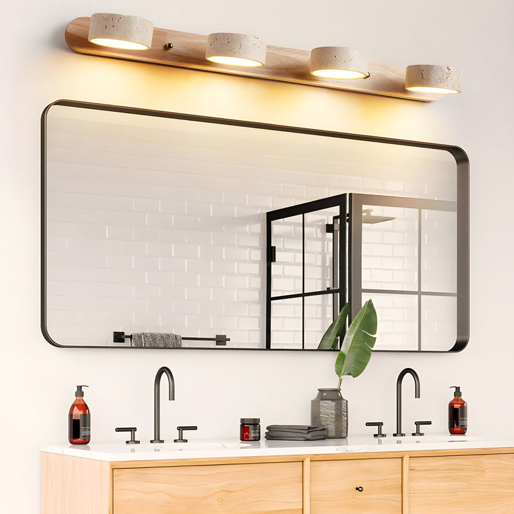 Modern Travertine Stone And Solid Wood Duo Wall Sconce Fixture