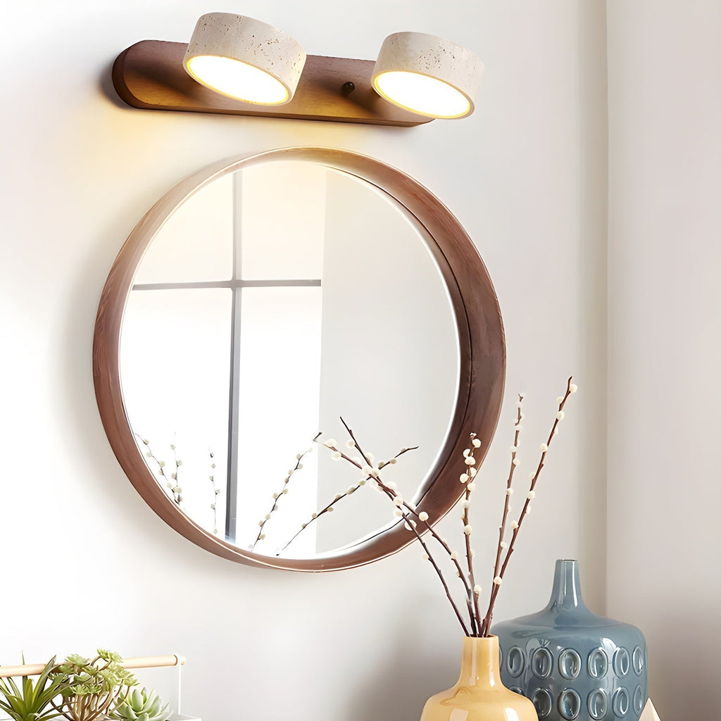 Modern Travertine Stone And Solid Wood Duo Wall Sconce Fixture