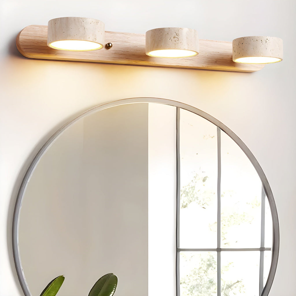 Modern Travertine Stone And Solid Wood Duo Wall Sconce Fixture