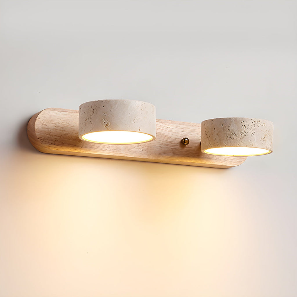 Modern Travertine Stone And Solid Wood Duo Wall Sconce Fixture