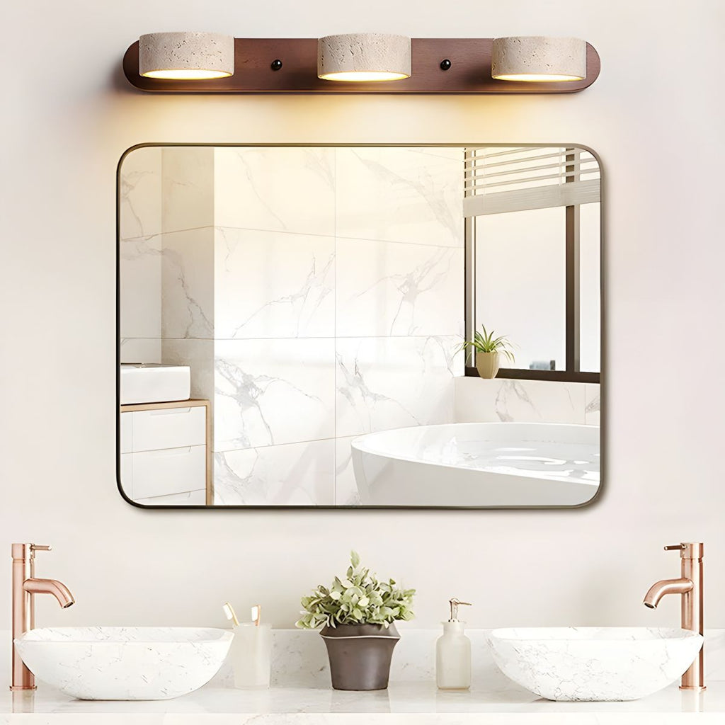 Modern Travertine Stone And Solid Wood Duo Wall Sconce Fixture