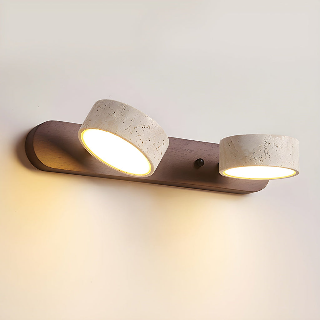 Modern Travertine Stone And Solid Wood Duo Wall Sconce Fixture