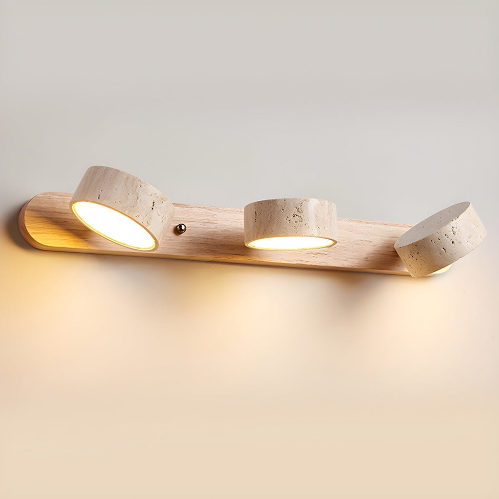 Modern Travertine Stone And Solid Wood Duo Wall Sconce Fixture