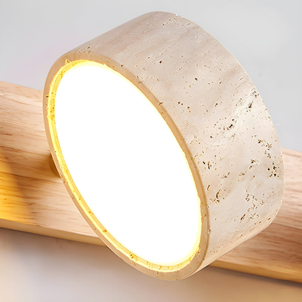 Modern Travertine Stone And Solid Wood Duo Wall Sconce Fixture