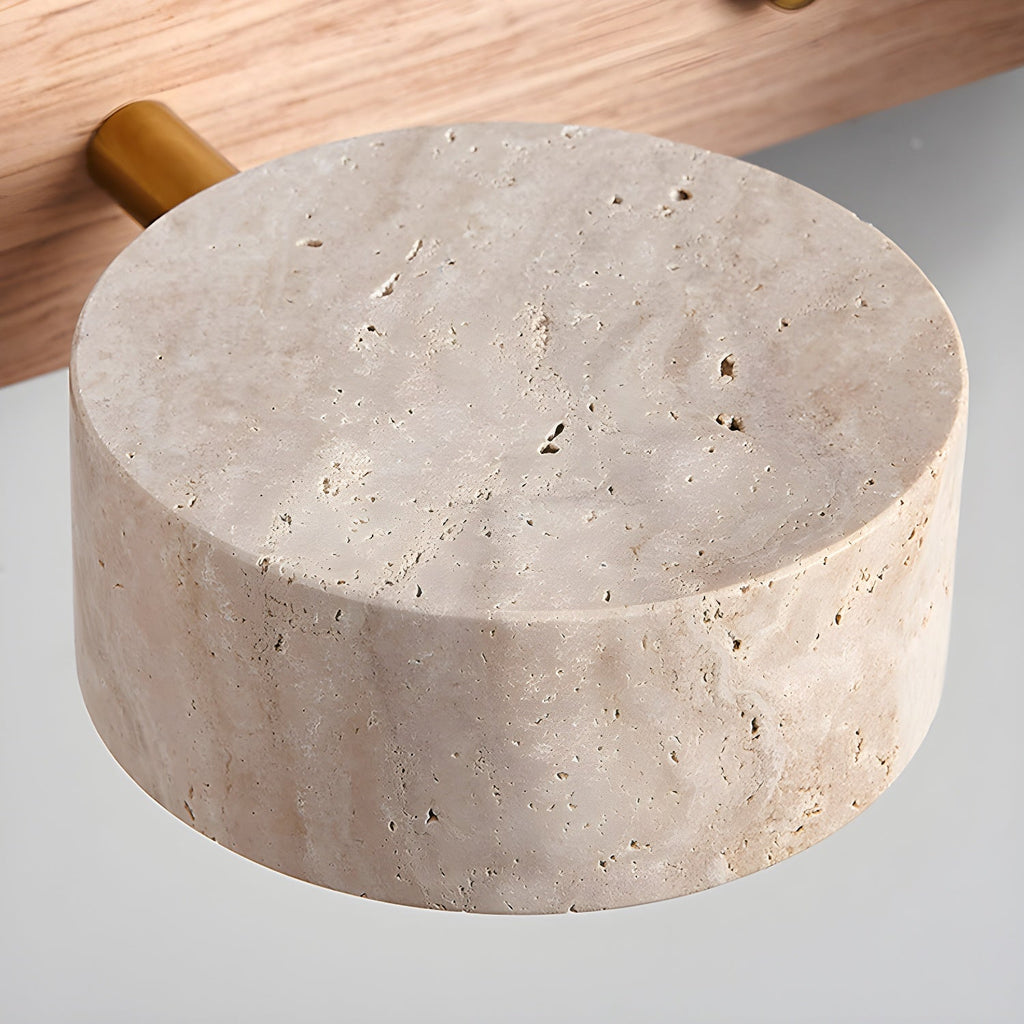 Modern Travertine Stone And Solid Wood Duo Wall Sconce Fixture