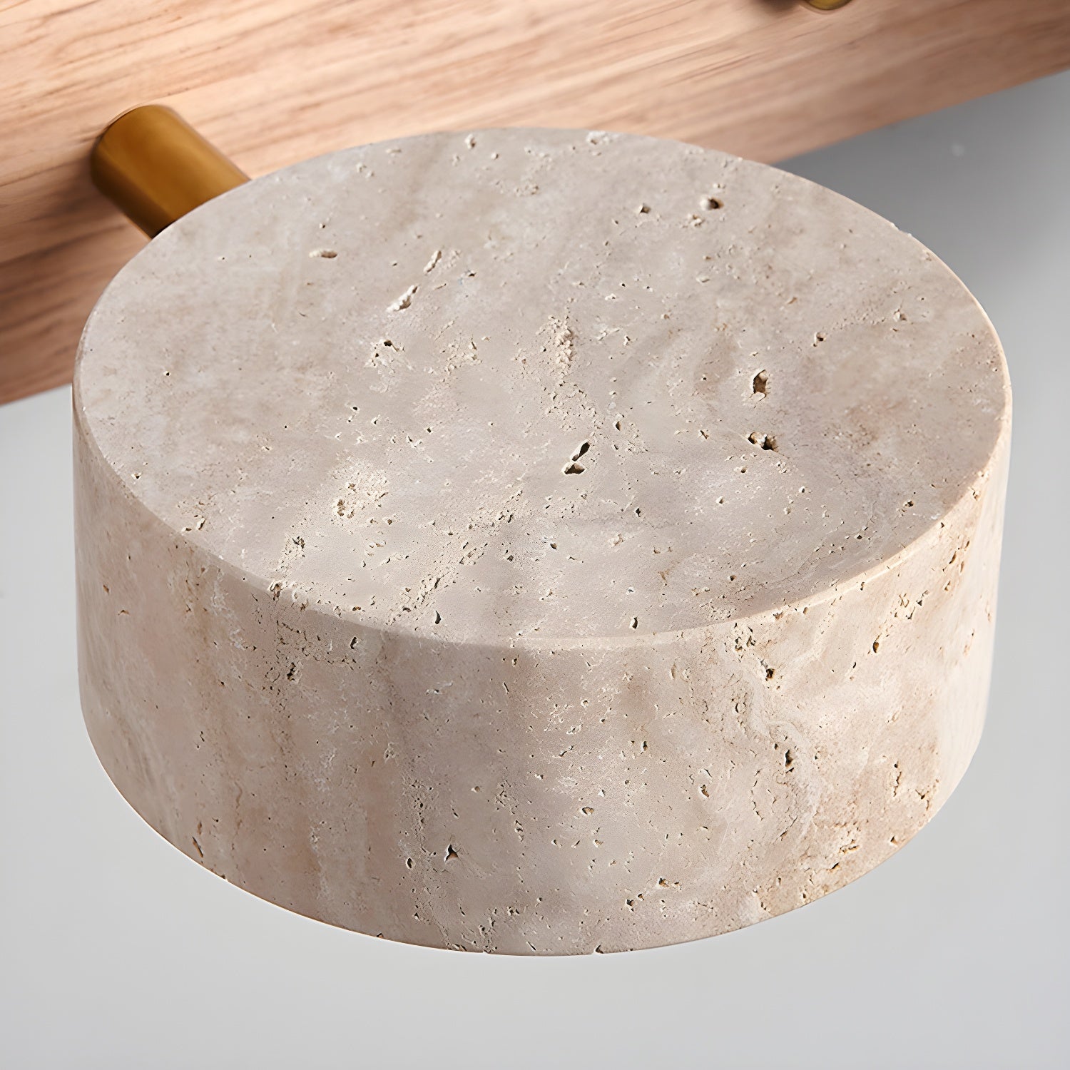 Modern Travertine Stone And Solid Wood Duo Wall Sconce Fixture