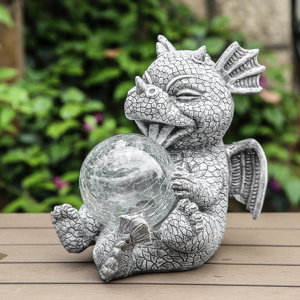 Dragon Guardian LED Table Lamp With Warm Glowing Orb Sculpture