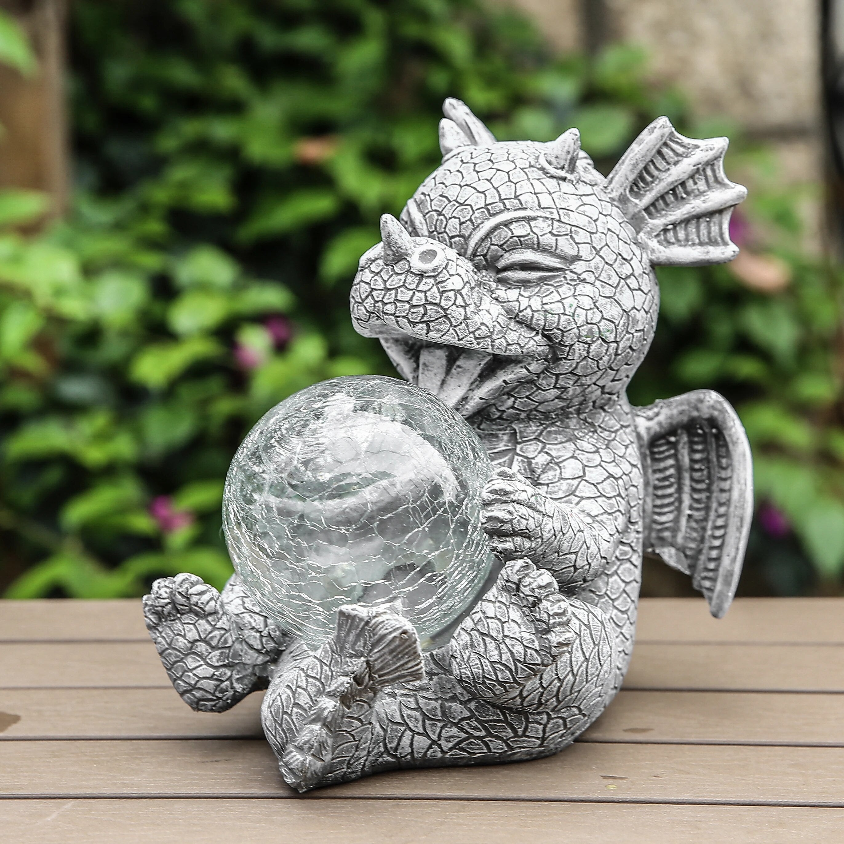 Dragon Guardian LED Table Lamp With Warm Glowing Orb Sculpture