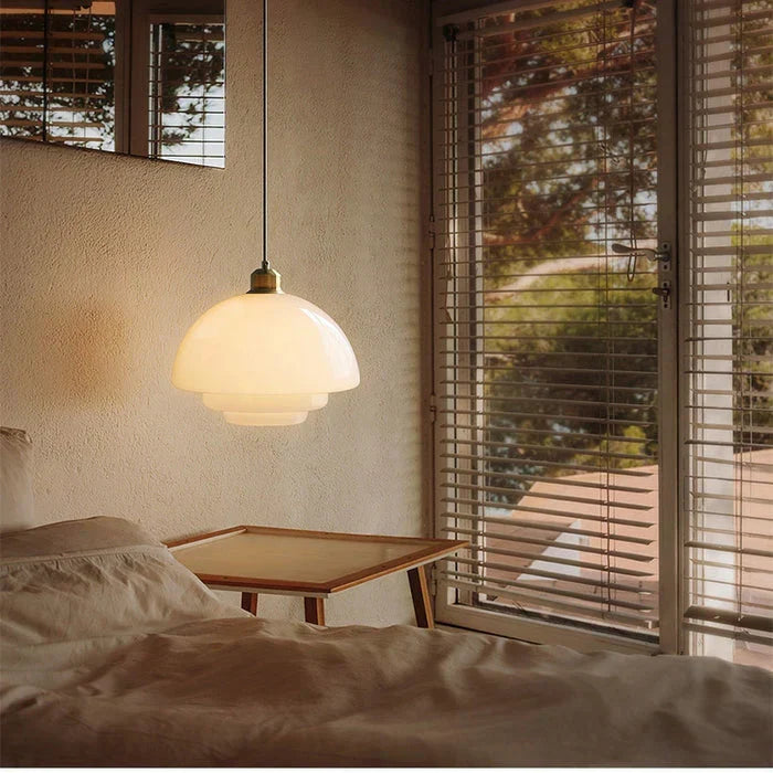 Vintage Milky White Glass Pendant Light With Simple Metal Frame