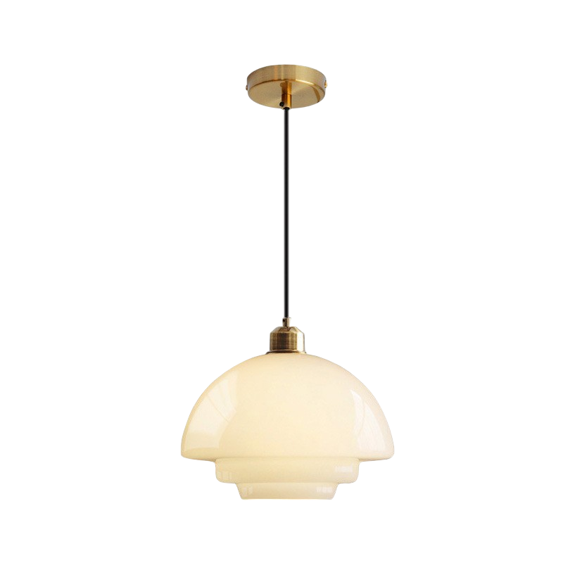 Vintage Milky White Glass Pendant Light With Simple Metal Frame
