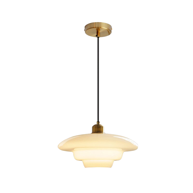 Vintage Milky White Glass Pendant Light With Simple Metal Frame