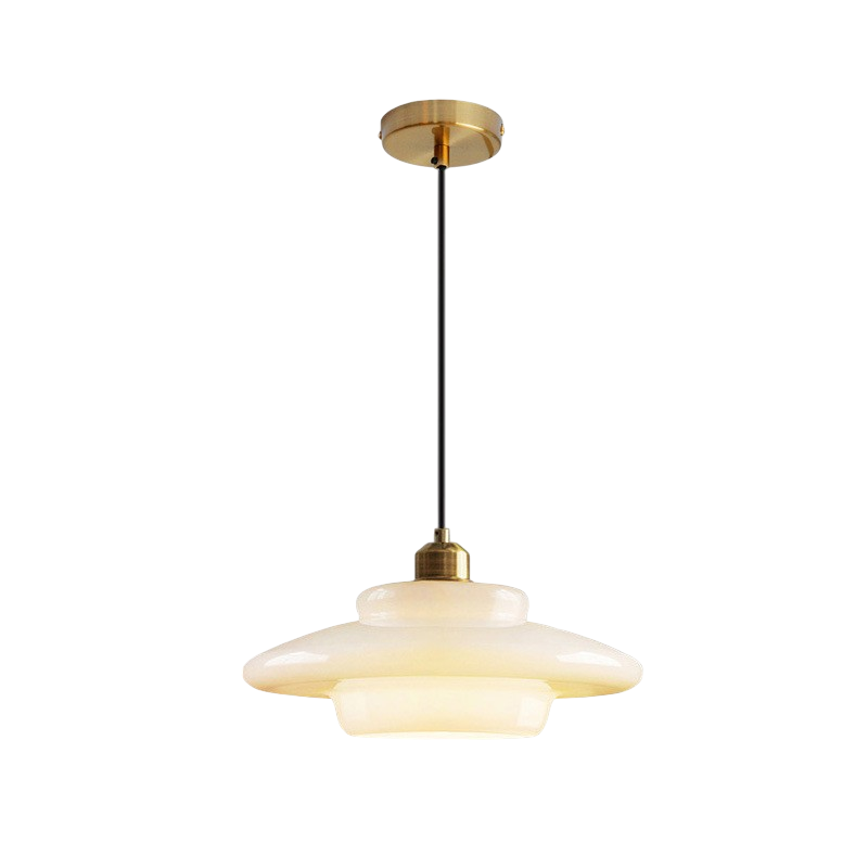 Vintage Milky White Glass Pendant Light With Simple Metal Frame