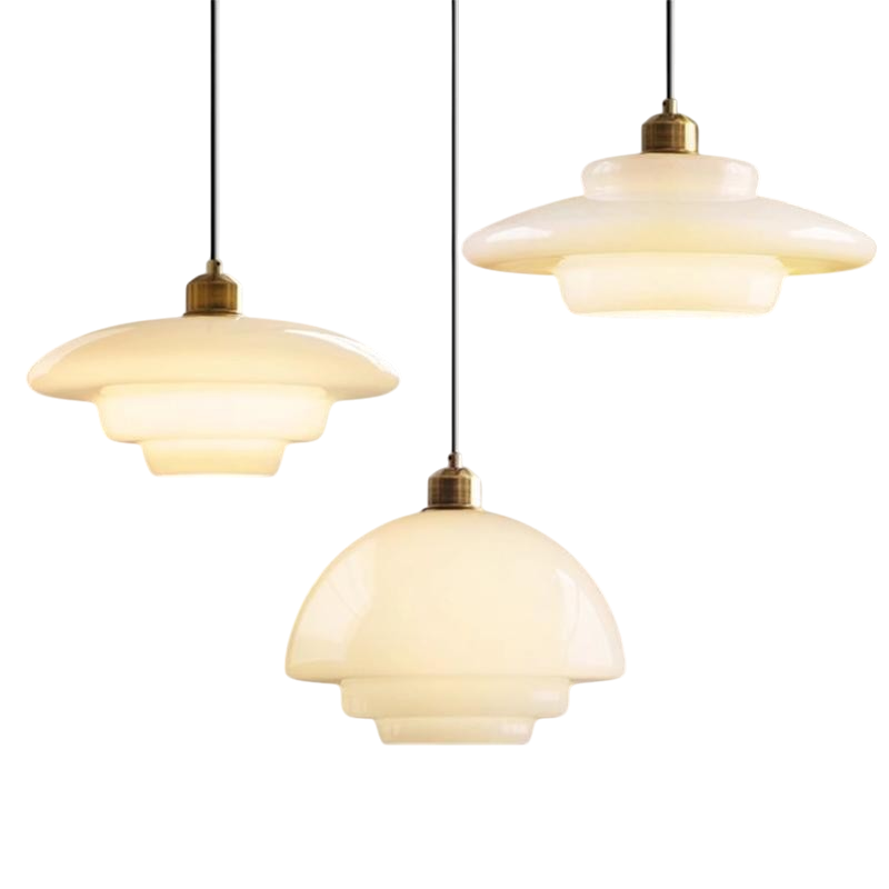 Vintage Milky White Glass Pendant Light With Simple Metal Frame