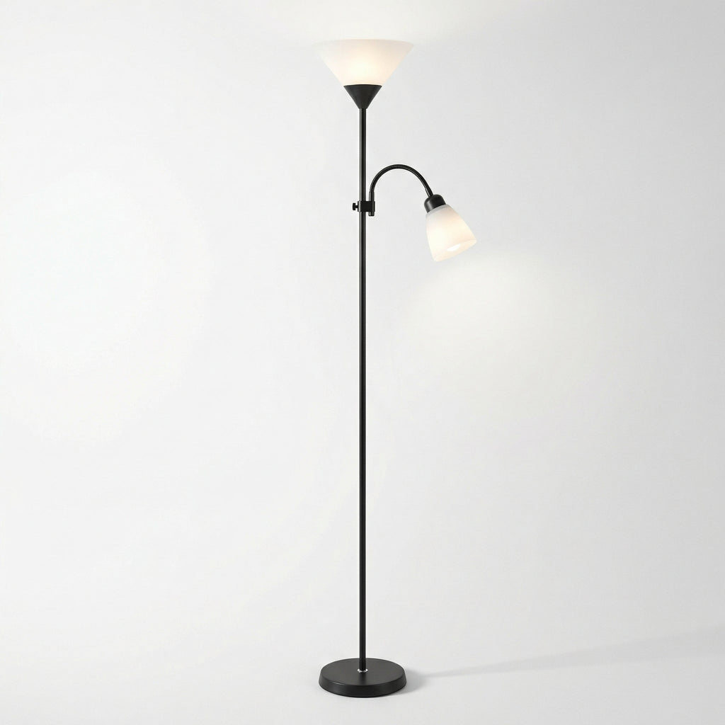 Modern Black Double Head Floor Lamp With Adjustable Reading Light