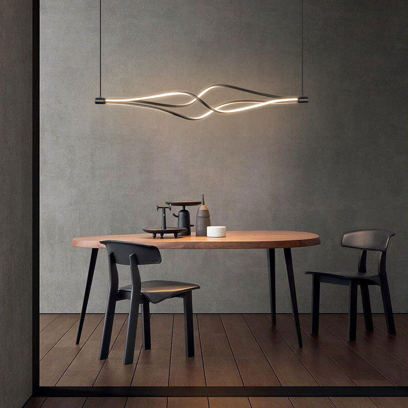 Modern Matte Black Linear LED Pendant Light With Clear Acrylic Shade