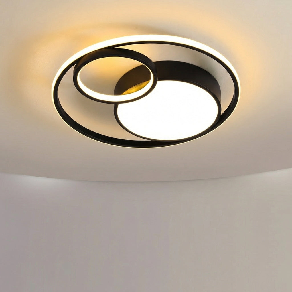 Black Gourd Led Ceiling Light Featuring Overlapping Circular Rings