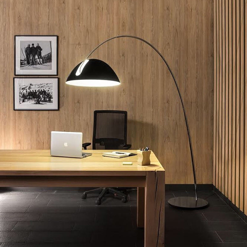 Contemporary Matte Black Arc Floor Lamp With Sturdy Round Base