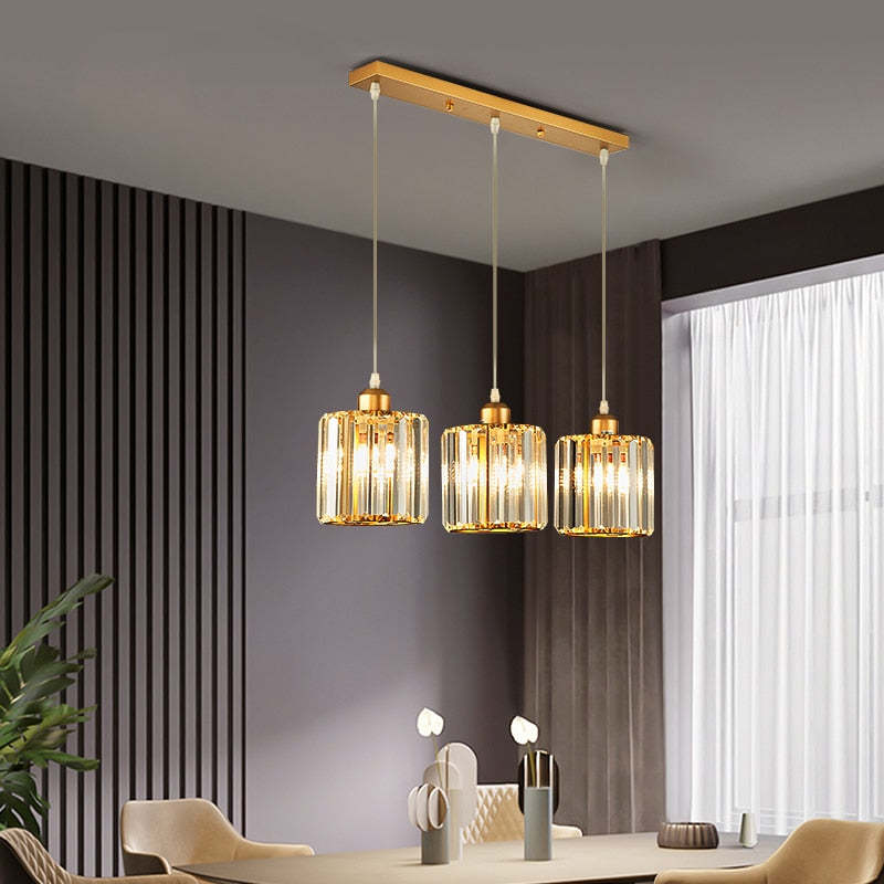 Transparent Ribbed Glass Cylinder Cluster Pendant Light